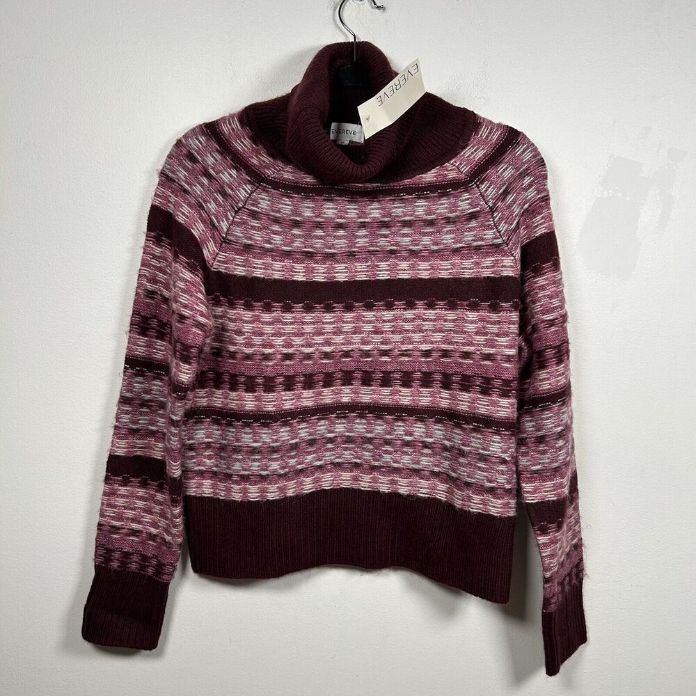 NWT Evereve Petra Fair Isle Nordic Turtleneck Sweater Purple Women's Size XS